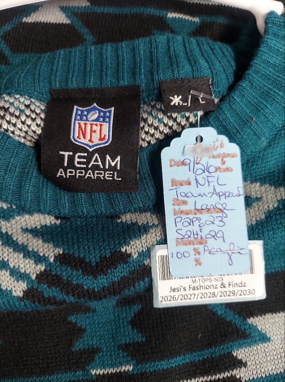 NFL Philadelphia Eagles Unisex Teal Fair Isle Pullover Crewneck Knit Sweater - Picture 13 of 16
